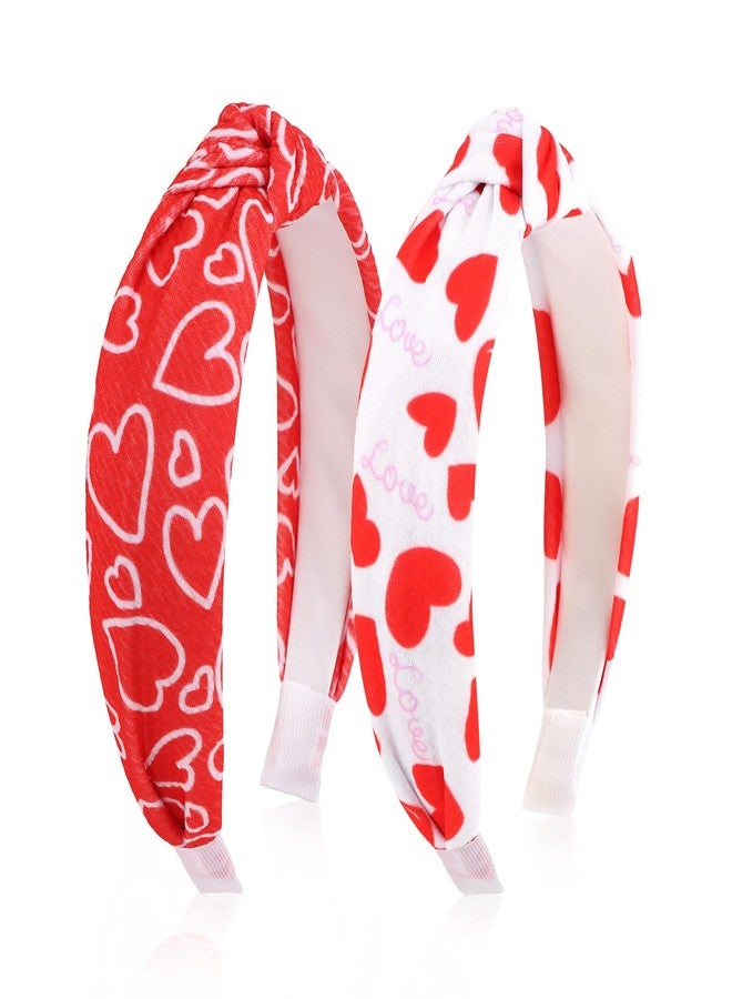 AMCAMI 2PCS Valentine's Day Headband for Women,Red Love Heart Headband,Wide Knot Fabric Hair Hoop Hair Accessory for Party & Gifts - Image 1